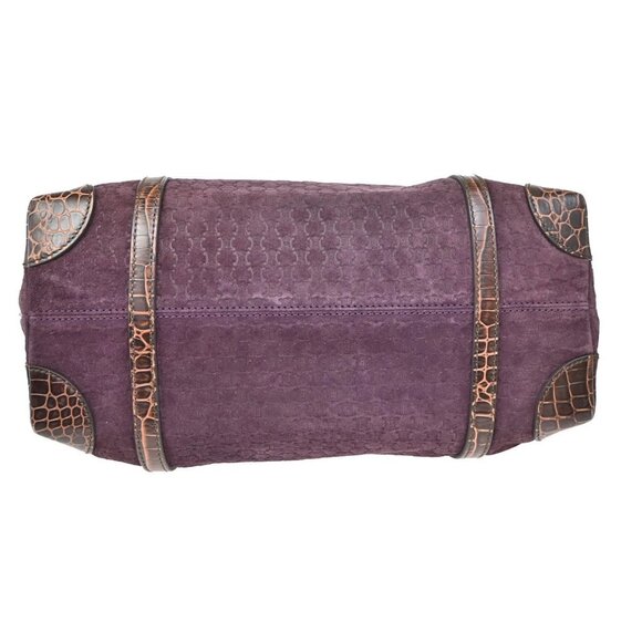 CELINE Logo Macadam Shoulder Tote Bag Suede Embossed Leather Purple SHW 34KB278 - Picture 6 of 15